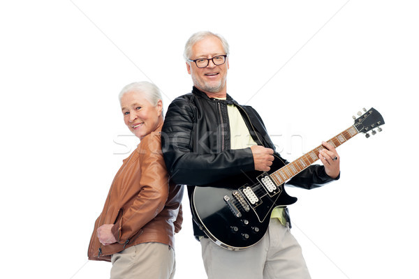 Feliz casal de idosos guitarra elétrica música idade pessoas Foto stock © dolgachov