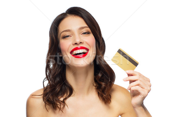 美人 赤い口紅 クレジットカード ショッピング 人 ストックフォト © dolgachov