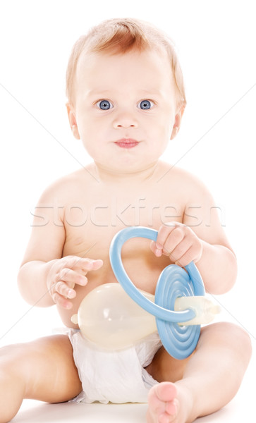 Stock foto: Baby · Junge · groß · Schnuller · Bild · weiß