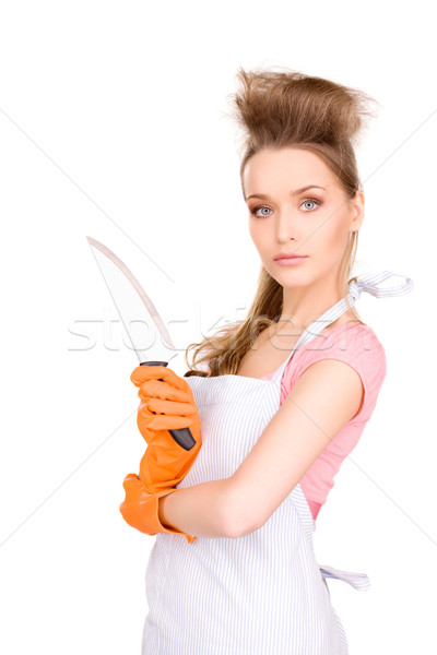 Stock photo: housewife with big knife