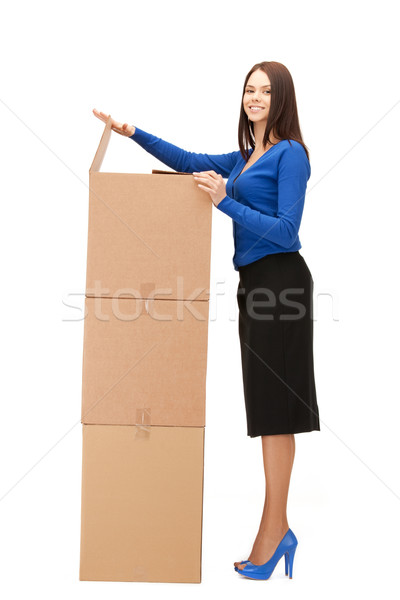 attractive businesswoman with big boxes Stock photo © dolgachov