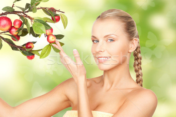 ストックフォト: 女性 · リンゴ · 小枝 · 蝶 · 画像 · 顔