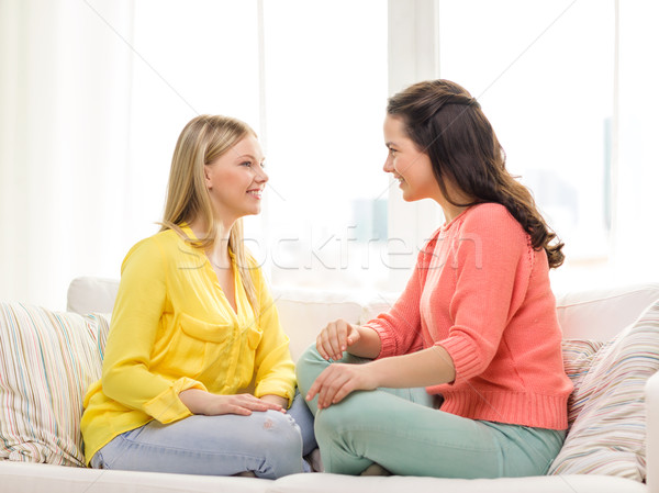 two girlfriends having a talk at home Stock photo © dolgachov