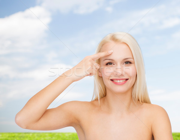 Schöne Frau anfassen Stirn Gesundheit Schönheit Gesicht Stock foto © dolgachov