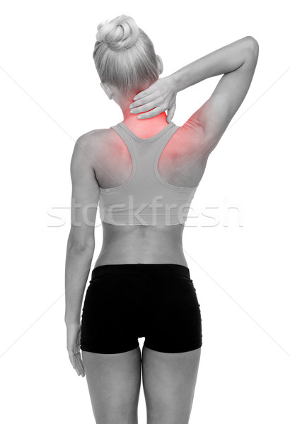Vrouw aanraken nek fitness gezondheidszorg Stockfoto © dolgachov
