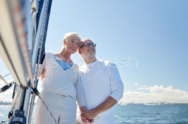Pareja de ancianos vela barco yate mar Foto stock © dolgachov