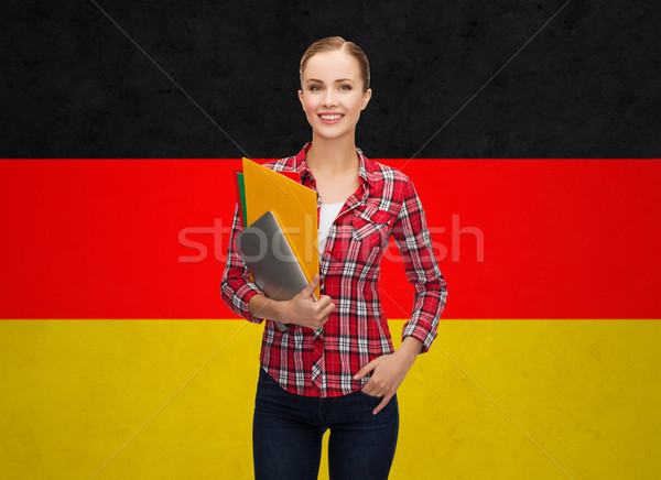 happy student girl with tablet pc and folders Stock photo © dolgachov