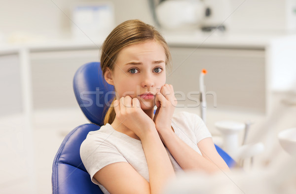 Assustado assustado paciente menina dental clínica Foto stock © dolgachov