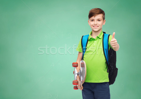 Stock foto: Junge · Rucksack · Skateboard · Kindheit