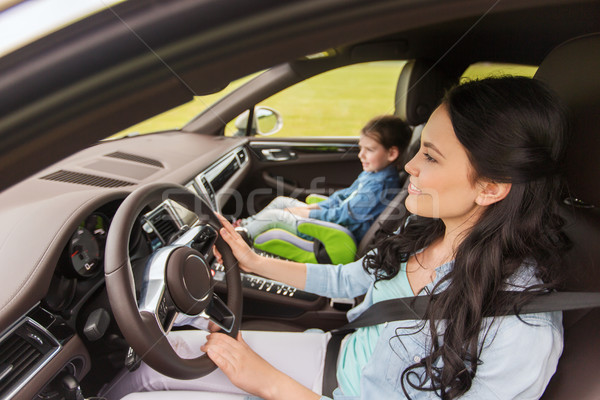 happy woman with little child driving in car Stock photo © dolgachov