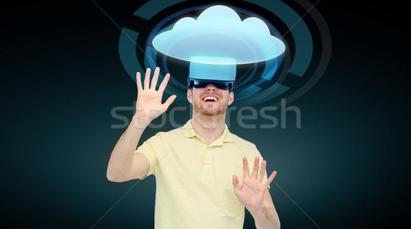 Stock photo: happy man in virtual reality headset or 3d glasses