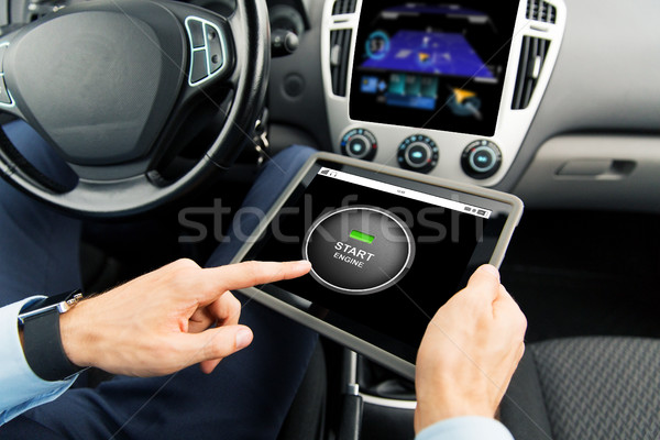 close up of man with tablet pc in car Stock photo © dolgachov