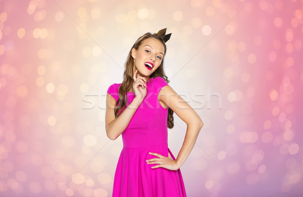 Foto stock: Feliz · mulher · jovem · menina · adolescente · princesa · coroa · pessoas