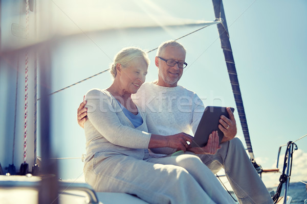 [[stock_photo]]: Couple · de · personnes · âgées · voile · bateau · yacht · voile