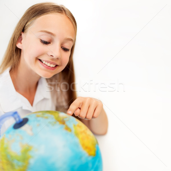 Mosolyog diák lány Föld földgömb oktatás Stock fotó © dolgachov
