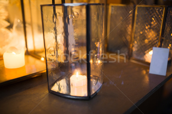 Laterne Kerze Brennen innerhalb Feiertage Stock foto © dolgachov