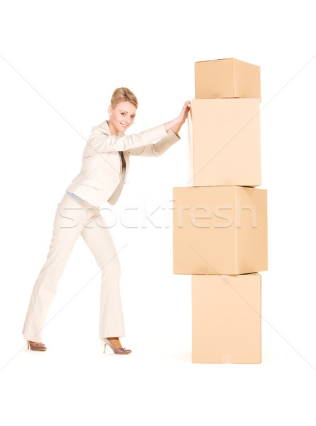 Сток-фото: деловая · женщина · коробки · фотография · белый · бизнеса · женщину