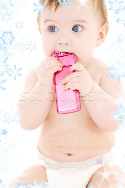 Bebê celular quadro menino fralda rosa Foto stock © dolgachov