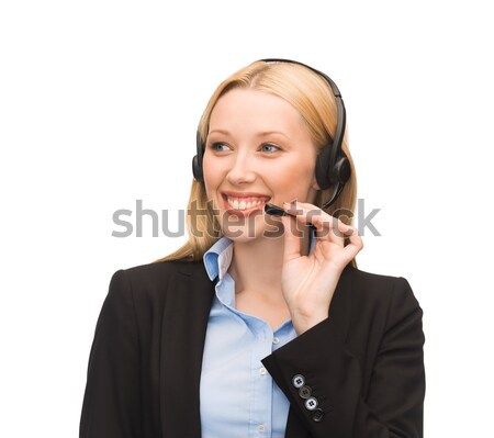 友好 女 熱線電話 操作者 圖片 頭戴耳機 商業照片 © dolgachov