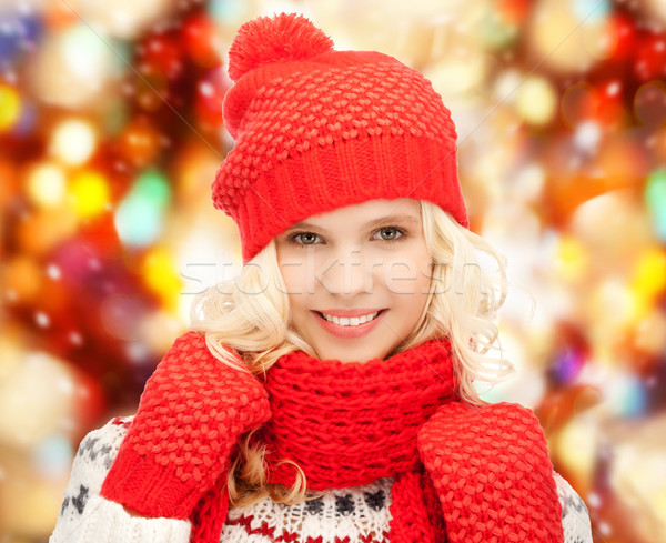 teenage girl in hat, muffler and mittens Stock photo © dolgachov