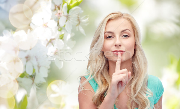 Schönen halten Finger Lippen Menschen Stock foto © dolgachov