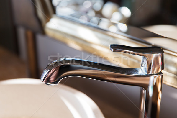 close up of bath tap or faucet at bathroom Stock photo © dolgachov