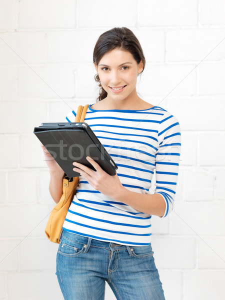 Gelukkig tienermeisje computer foto vrouw Stockfoto © dolgachov