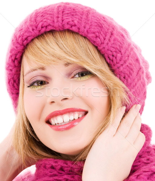 Heureux adolescente chapeau hiver blanche femme [[stock_photo]] © dolgachov