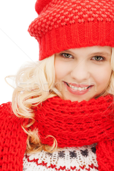 teenage girl in red hat and scarf Stock photo © dolgachov