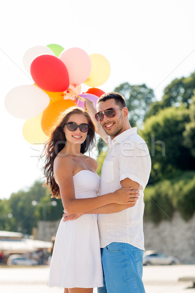 Sonriendo Pareja ciudad amor boda verano Foto stock © dolgachov