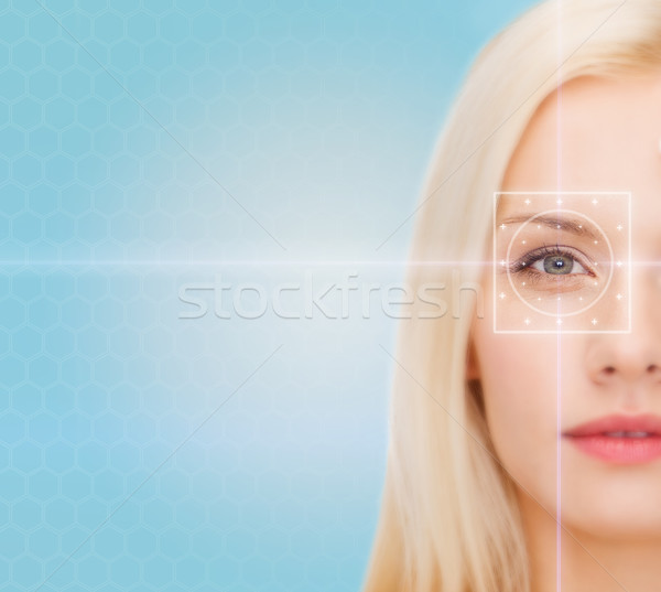 beautiful young woman with laser light lines Stock photo © dolgachov