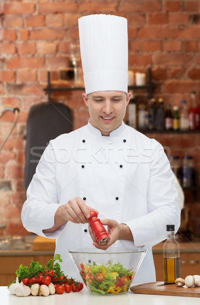 happy male chef cook cooking food Stock photo © dolgachov