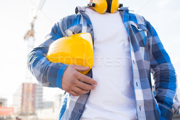 Foto stock: Construtor · capacete · de · segurança · edifício · engrenagem