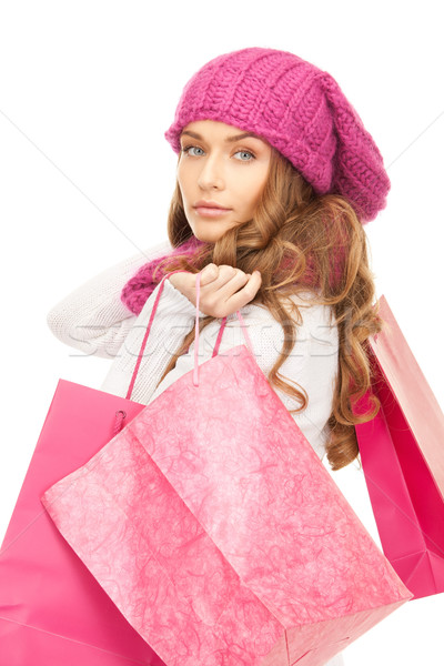 買い物客 女性 ショッピングバッグ 白 少女 幸せ ストックフォト © dolgachov