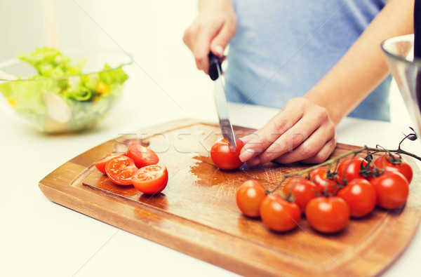 Foto stock: Mujer · tomates · cuchillo · alimentación · saludable