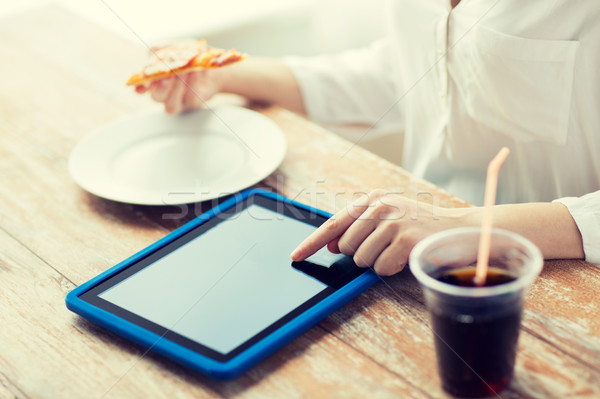 close up of woman with tablet pc counting calories Stock photo © dolgachov