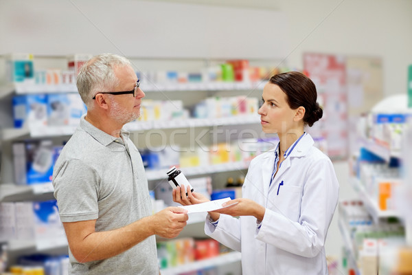 pharmacist and senior man buying drug at pharmacy Stock photo © dolgachov