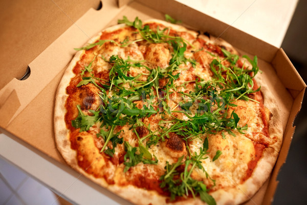 Caja de pizza mesa pizzería de comida rápida cocina italiana Foto stock © dolgachov