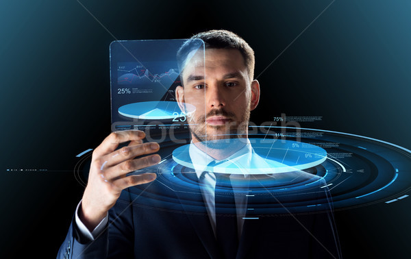 businessman with tablet pc and virtual charts Stock photo © dolgachov