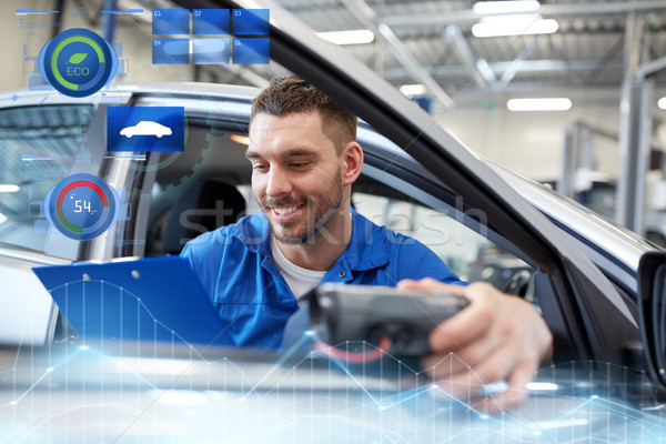 Stockfoto: Monteur · man · diagnostisch · scanner · auto · winkel