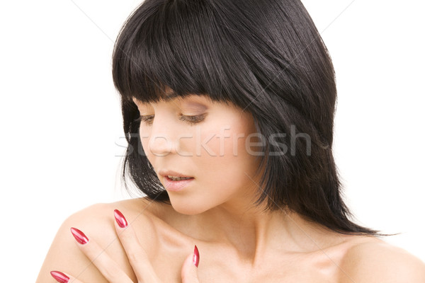 Uñas de color rojo Foto mujer blanco cara pelo Foto stock © dolgachov