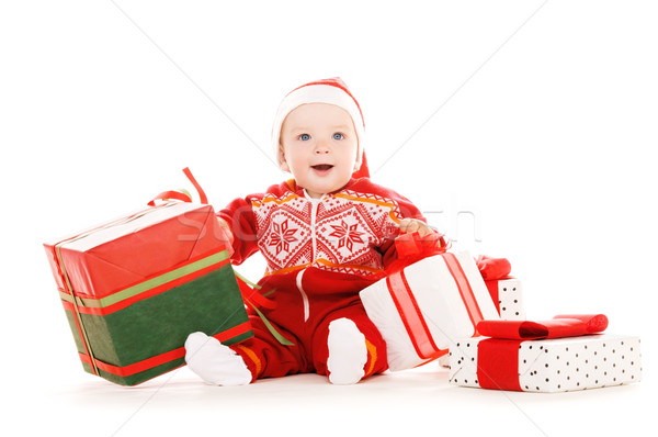 聖誕老人 幫手 嬰兒 聖誕節 禮品 白 商業照片 © dolgachov