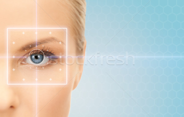 Mooie jonge vrouw laser licht lijnen gezondheid Stockfoto © dolgachov