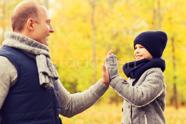 Szczęśliwy syn ojca high five parku rodziny Zdjęcia stock © dolgachov