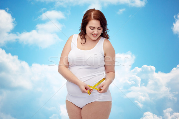 Foto stock: Feliz · jóvenes · mujer · cinta · métrica