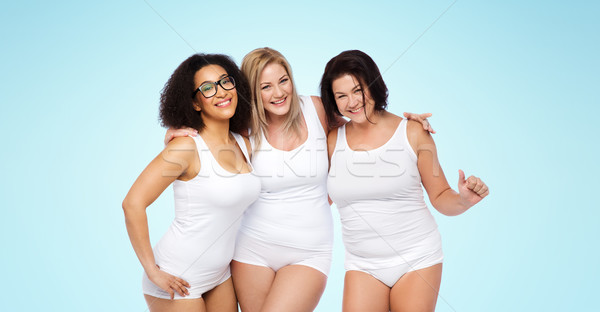 Grupy szczęśliwy plus size kobiet biały bielizna Zdjęcia stock © dolgachov