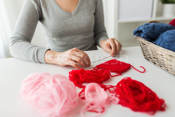 woman hands with knitting needles and yarn Stock photo © dolgachov