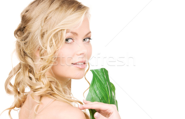 Mujer hoja verde Foto blanco salud verde Foto stock © dolgachov