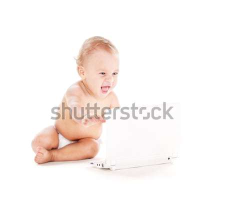 Kriechen Baby Junge Windel Bild weiß Stock foto © dolgachov