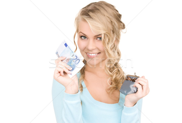 Vrouw portemonnee geld foto papier gezicht Stockfoto © dolgachov